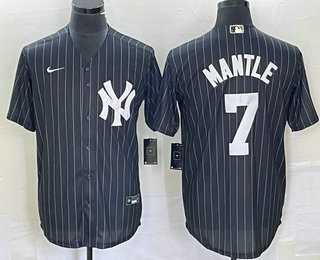 Mens New York Yankees #7 Mickey Mantle Black Pinstripe Cool Base Stitched Baseball Jersey